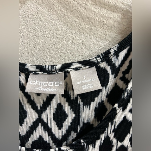 Chicos Travelers Maxi Dress Size 1 (Medium) Neutral Ikat Print Stretchy Classy - Picture 3 of 5